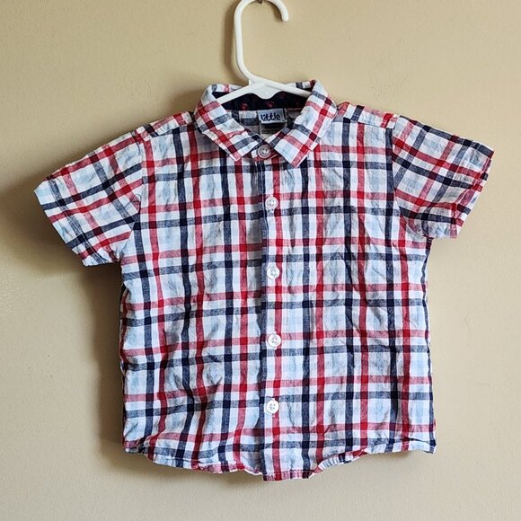 Little Lad /Boy's Suspender White Shorts Pocket With Crab 🦀Plaid Shirt Size 24M - Picture 5 of 6